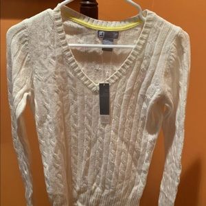 Womens Cream Beige Ivory V-Neck Sweater small
